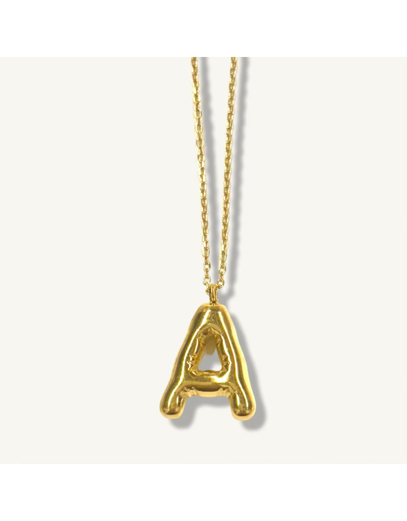 Bubble Initial Charm Necklace in Gold