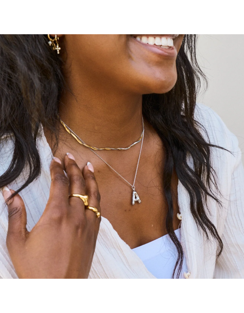 Bubble Initial Charm Necklace in Gold