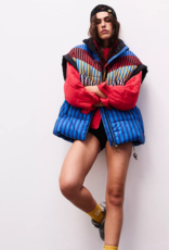 FREE PEOPLE MOVEMENT In A Bubble Printed Puffer Vest in Chevron Camper Blue Combo