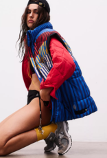 FREE PEOPLE MOVEMENT In A Bubble Printed Puffer Vest in Chevron Camper Blue Combo