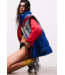 In A Bubble Printed Puffer Vest in Chevron Camper Blue Combo