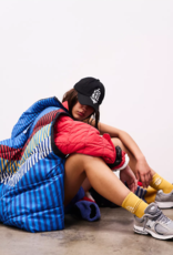 FREE PEOPLE MOVEMENT In A Bubble Printed Puffer Vest in Chevron Camper Blue Combo