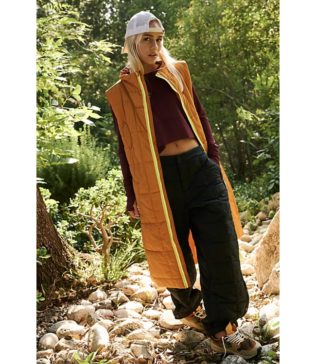 On The Move Packable Long Puffer Vest in Toasted Coconut