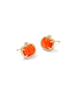 KENDRA SCOTT DESIGN Pumpkin Gold Stud Earrings in Orange Mother-of-Pearl