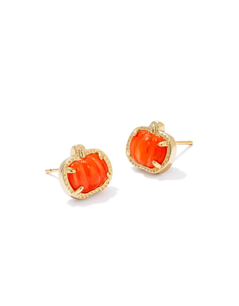 KENDRA SCOTT DESIGN Pumpkin Gold Stud Earrings in Orange Mother-of-Pearl