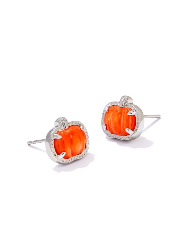 KENDRA SCOTT DESIGN Pumpkin Silver Stud Earrings in Orange Mother-of-Pearl