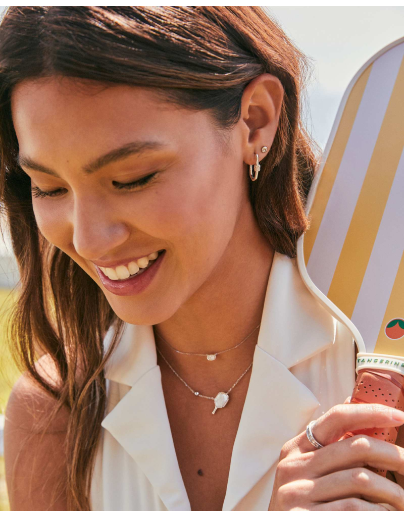 KENDRA SCOTT DESIGN Pickleball Silver Short Pendant Necklace in Ivory Mother-of-Pearl