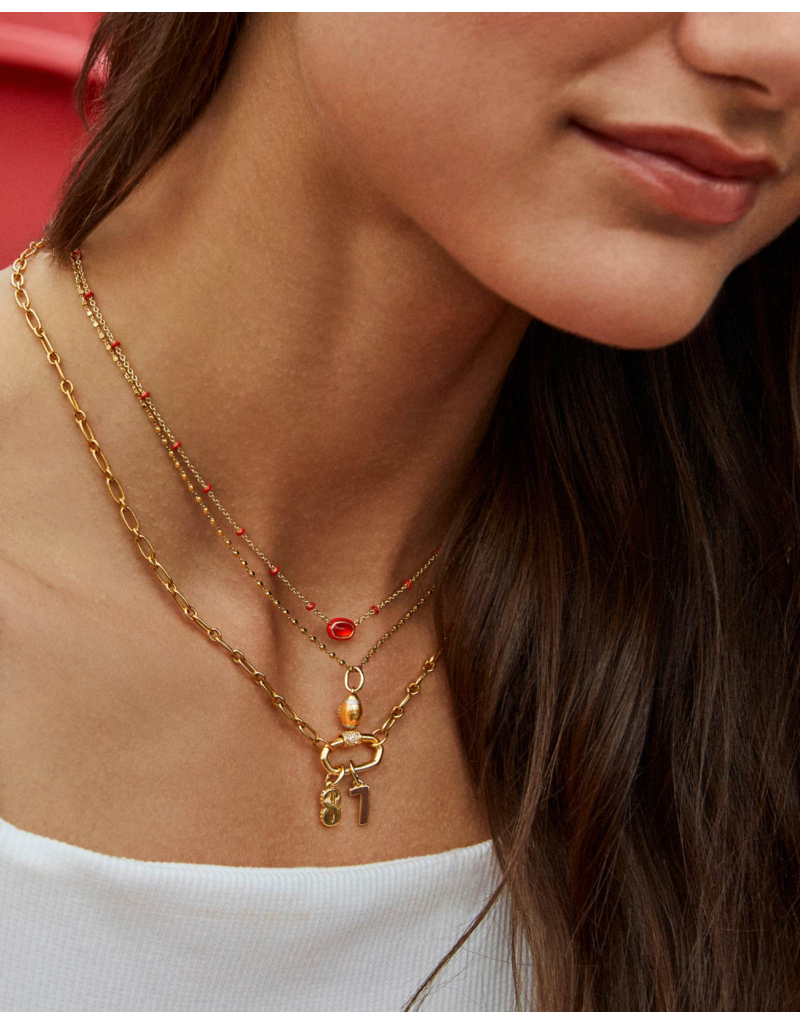 KENDRA SCOTT DESIGN Mini Elisa Gold Enamel Frame Short Pendant Necklace in Red Illusion