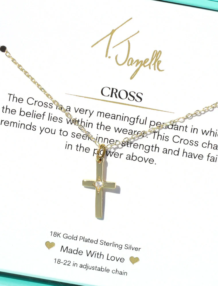 TJAZELLE Cross CZ Charm Necklace in Gold