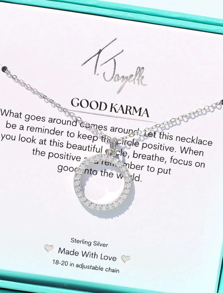 TJAZELLE Good Karma Charm Necklace in Silver