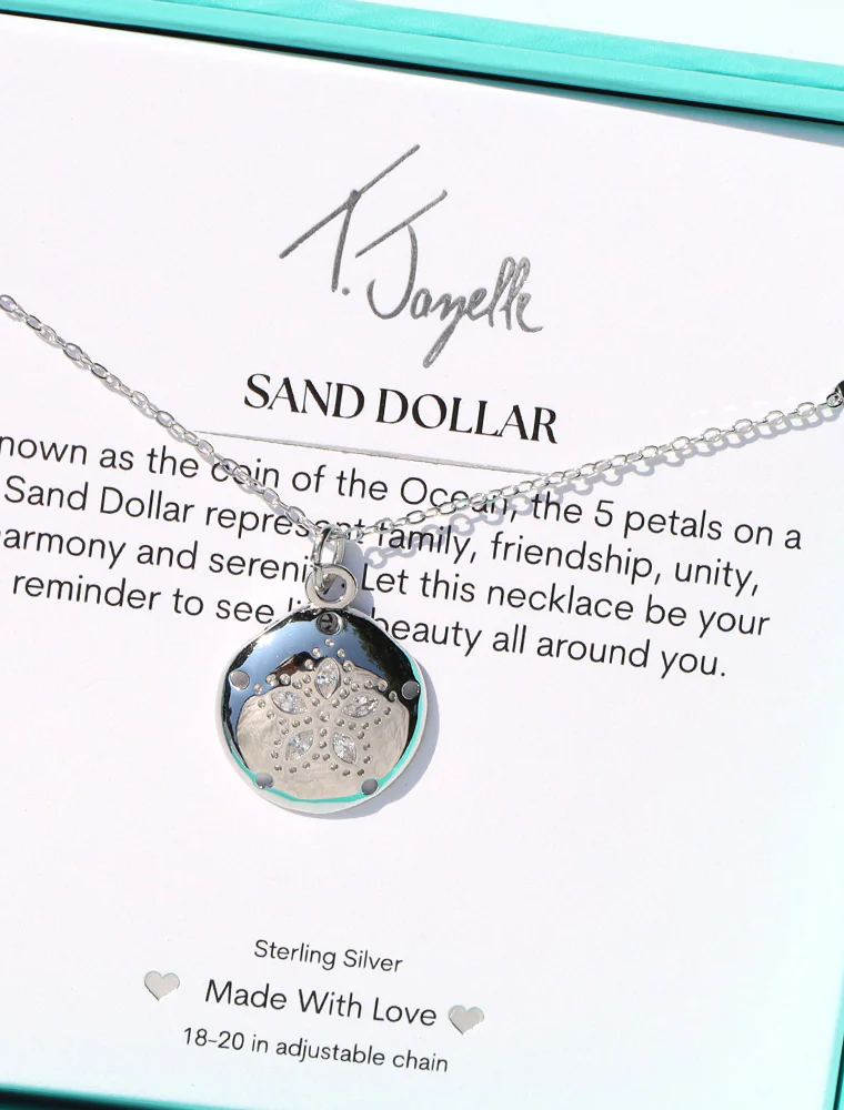 TJAZELLE Sand Dollar Charm Necklace in Silver