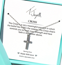 TJAZELLE Cross CZ Charm Necklace in Silver