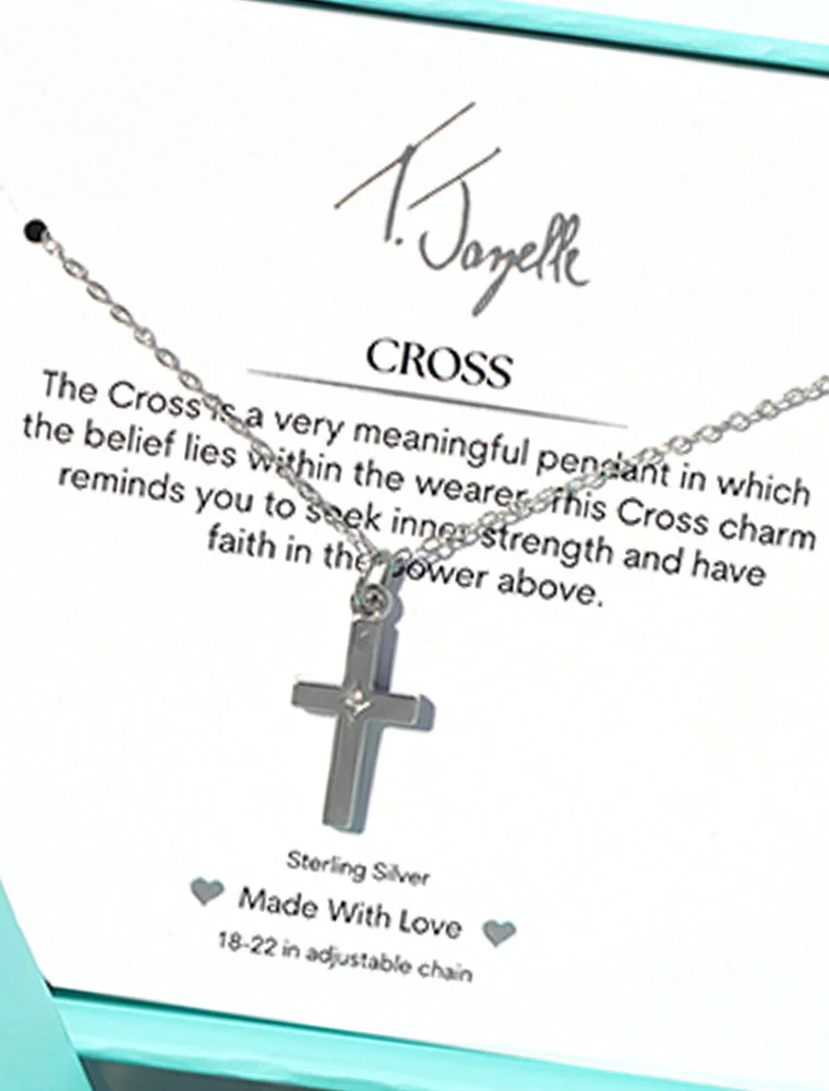TJAZELLE Cross CZ Charm Necklace in Silver