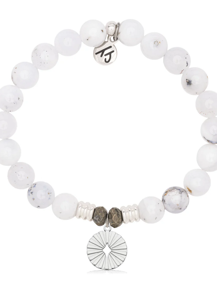 TJAZELLE Prayers of Strength Bracelet in White Chalcedony & Silver