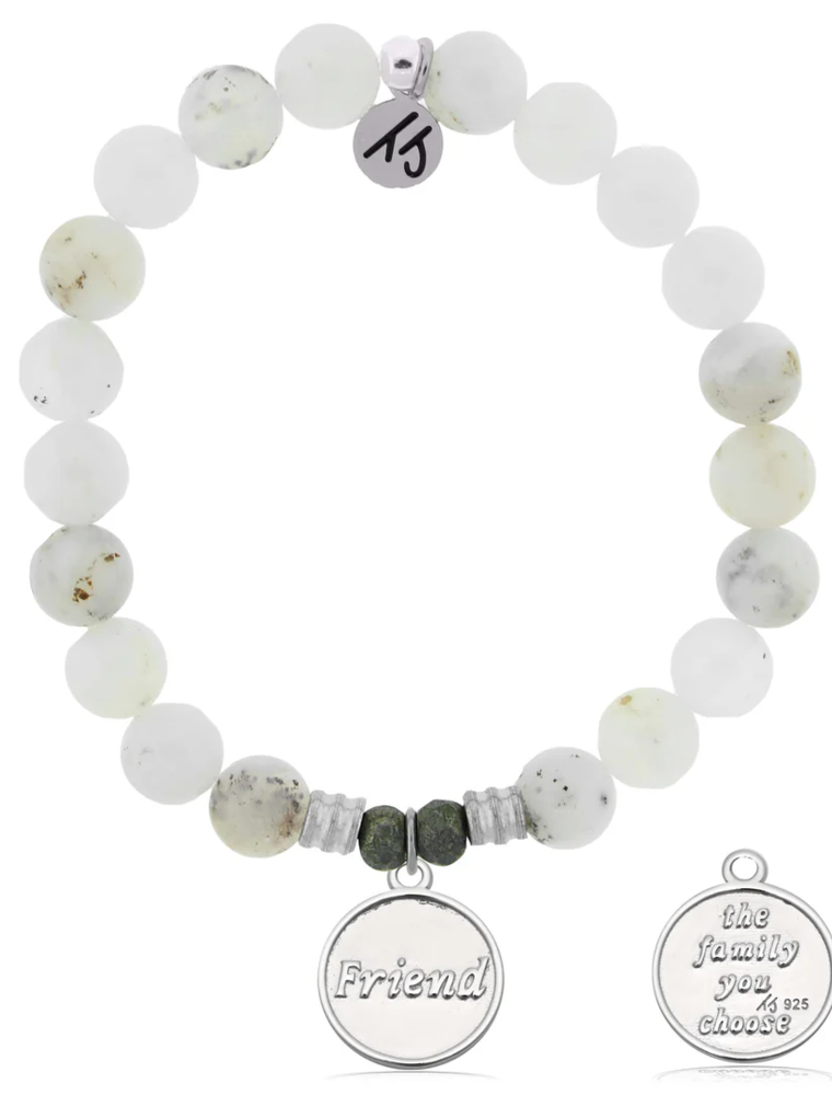 TJAZELLE Friend The Family You Choose Bracelet in White Chalcedony & Silver