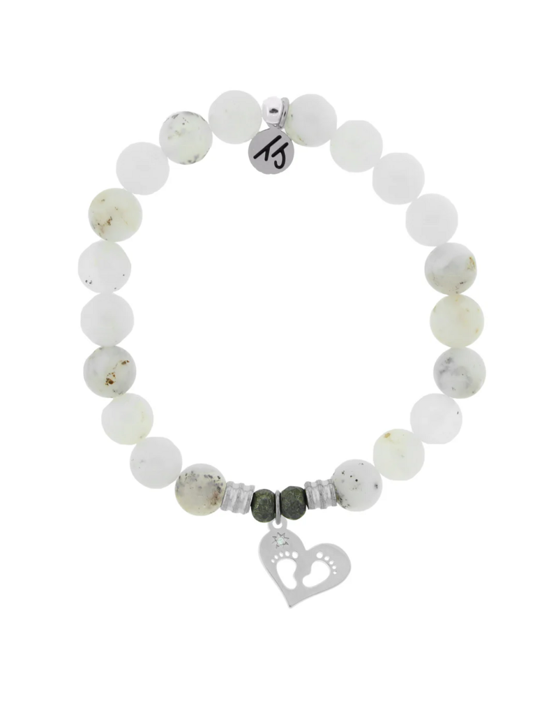 TJAZELLE Baby Feet Bracelet in White Chalcedony & Silver
