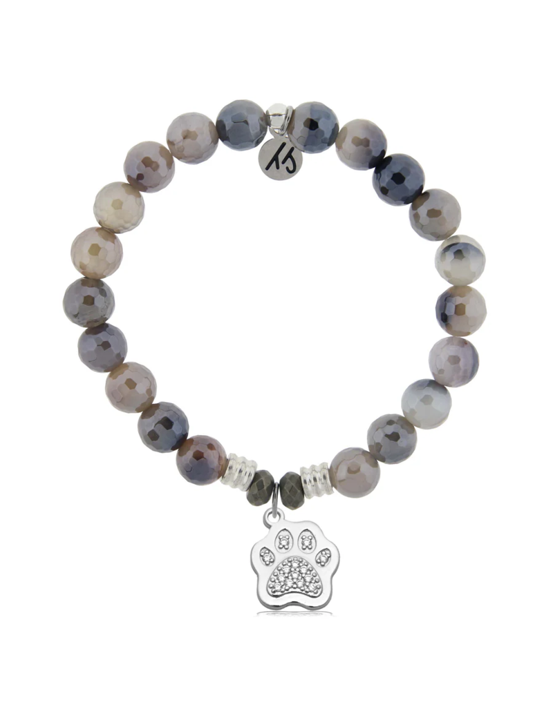 TJAZELLE Paw CZ Bracelet in Storm Agate