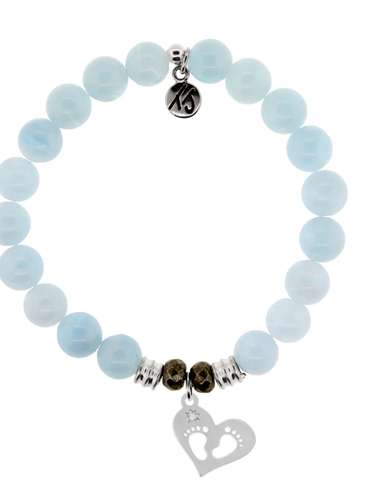 TJAZELLE Baby Feet Bracelet in Blue Aquamarine & Silver
