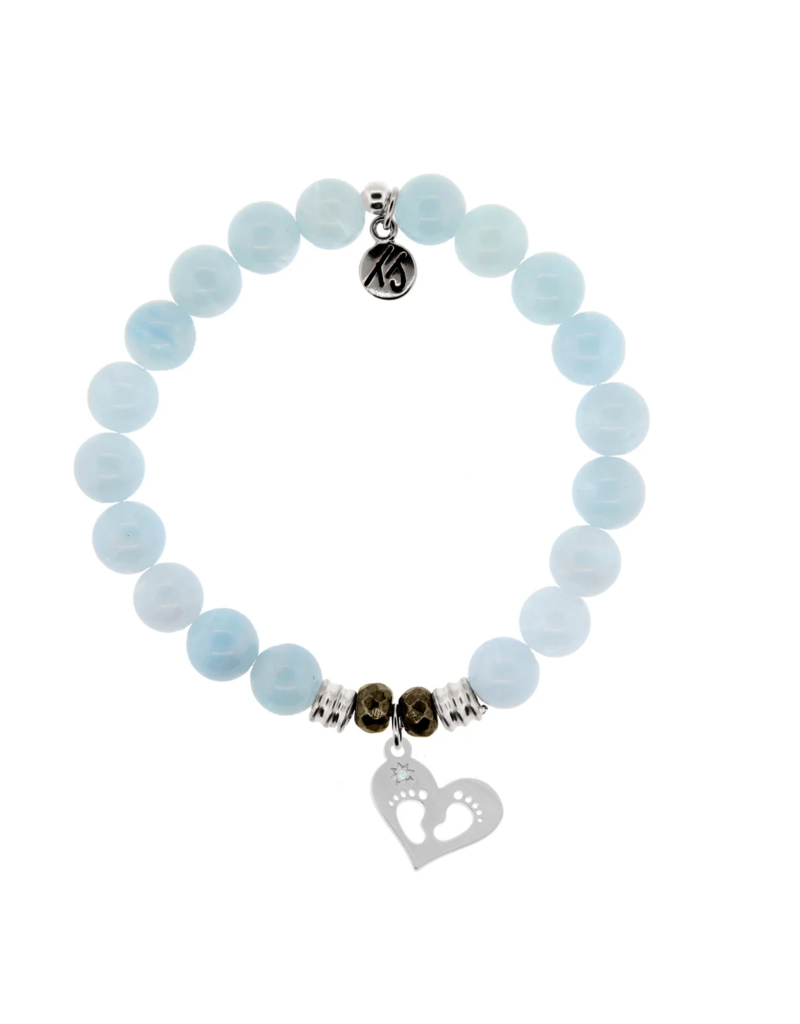 TJAZELLE Baby Feet Bracelet in Blue Aquamarine & Silver
