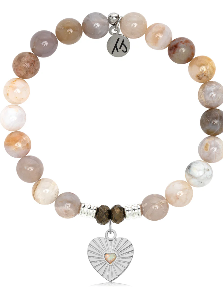 TJAZELLE Opal Heart Bracelet in Australian Agate & Silver