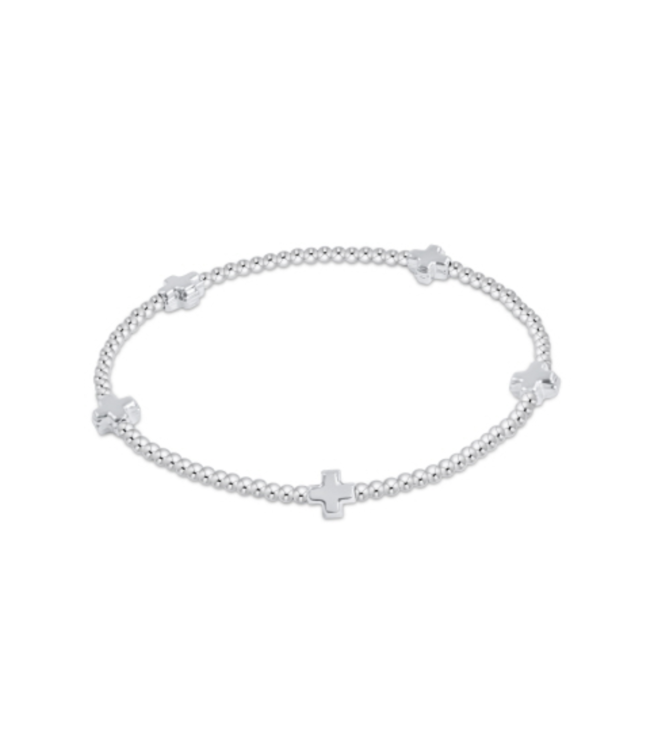 Signature Cross Pattern 2mm Bead Bracelet - Silver