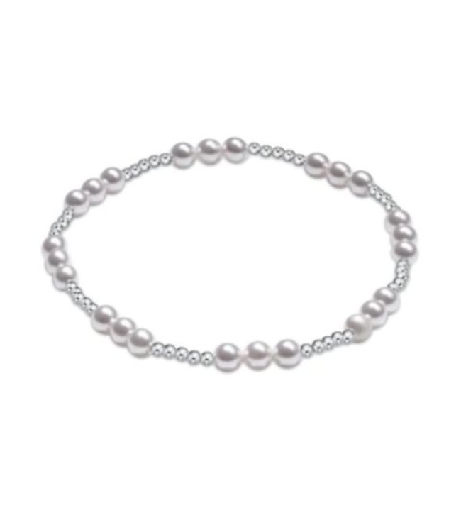 eNewton Classic Joy Pattern 4mm Bead Bracelet - Pearl/Silver