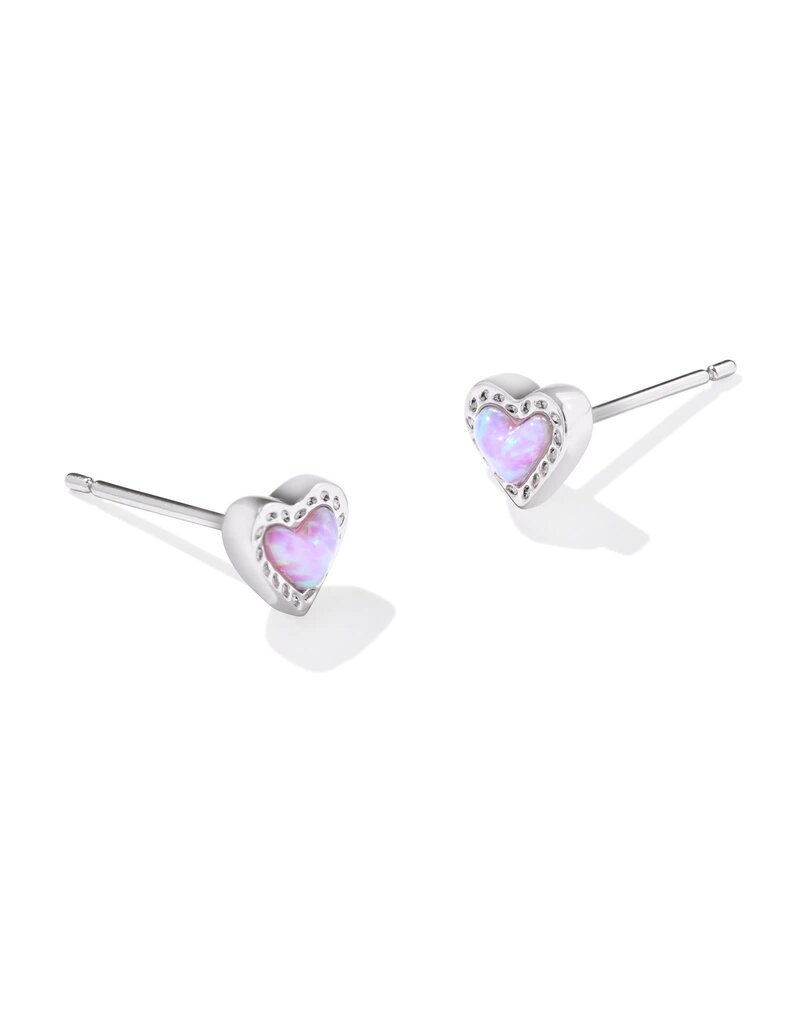 KENDRA SCOTT DESIGN Mini Ari Heart Silver Stud Earrings in Bubblegum Pink Kyocera Opal