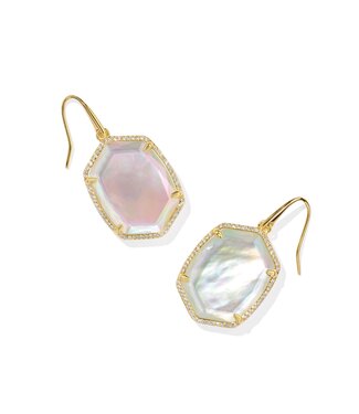 KENDRA SCOTT DESIGN Daphne Gold Pave Frame Drop Earrings in Iridescent Ivory Illusion