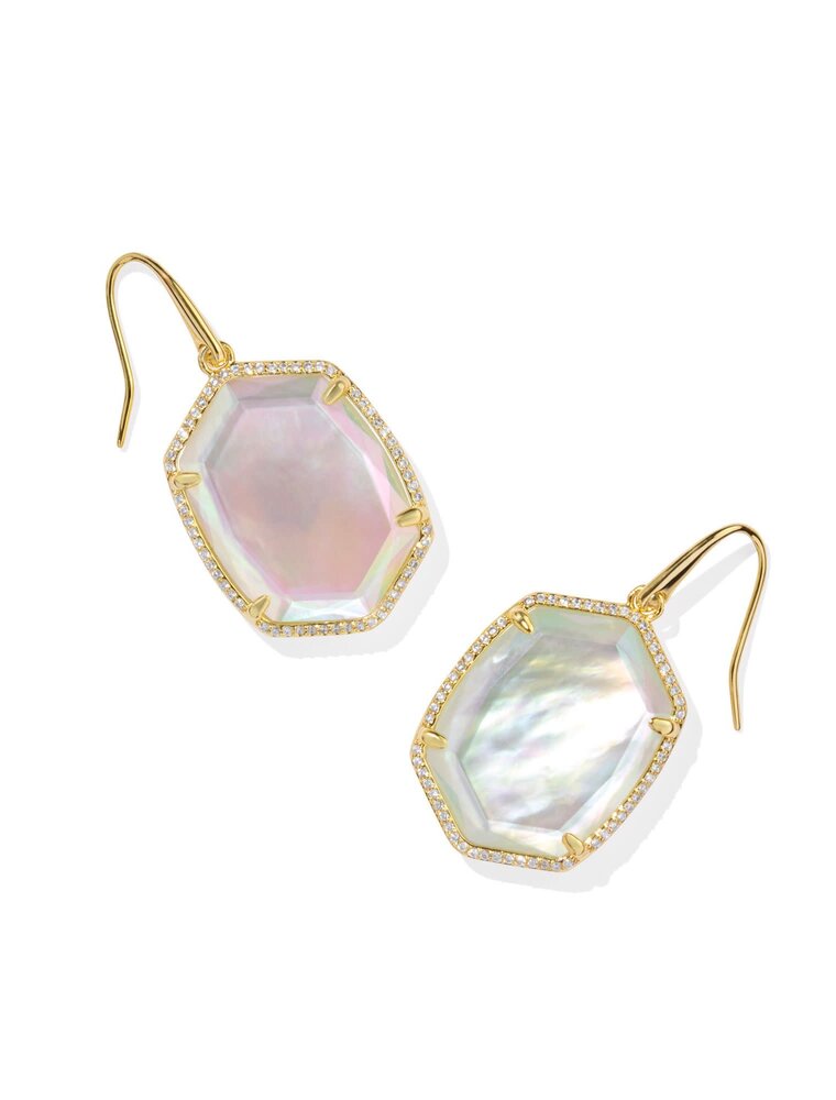 KENDRA SCOTT DESIGN Daphne Gold Pave Frame Drop Earrings in Iridescent Ivory Illusion