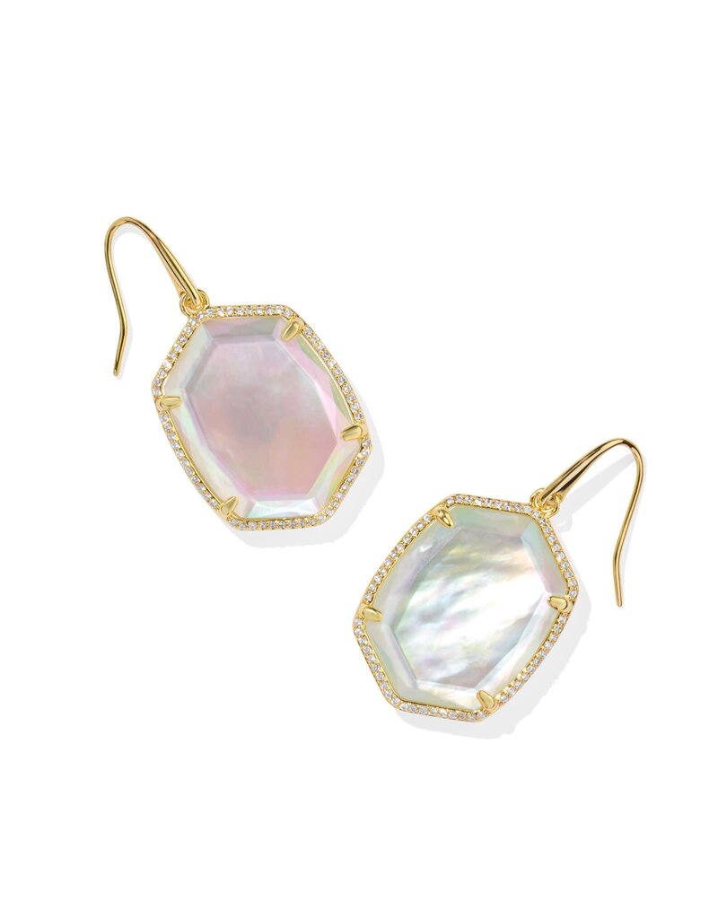 KENDRA SCOTT DESIGN Daphne Gold Pave Frame Drop Earrings in Iridescent Ivory Illusion