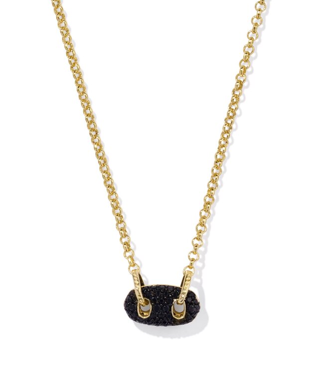 Bailey Gold Pave Short Pendant Necklace in Black Crystal