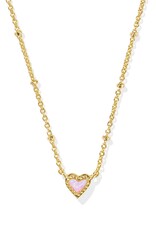 KENDRA SCOTT DESIGN Mini Ari Heart Gold Satellite Short Pendant Necklace in Bubblegum Pink Kyocera Opal