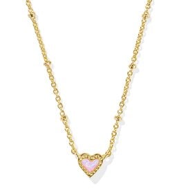 KENDRA SCOTT DESIGN Mini Ari Heart Gold Satellite Short Pendant Necklace in Bubblegum Pink Kyocera Opal