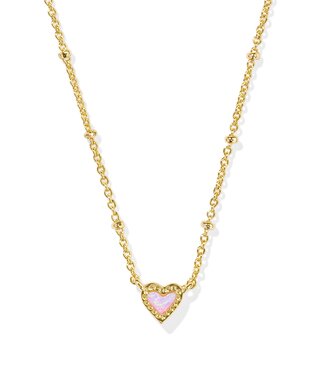 KENDRA SCOTT DESIGN Mini Ari Heart Gold Satellite Short Pendant Necklace in Bubblegum Pink Kyocera Opal