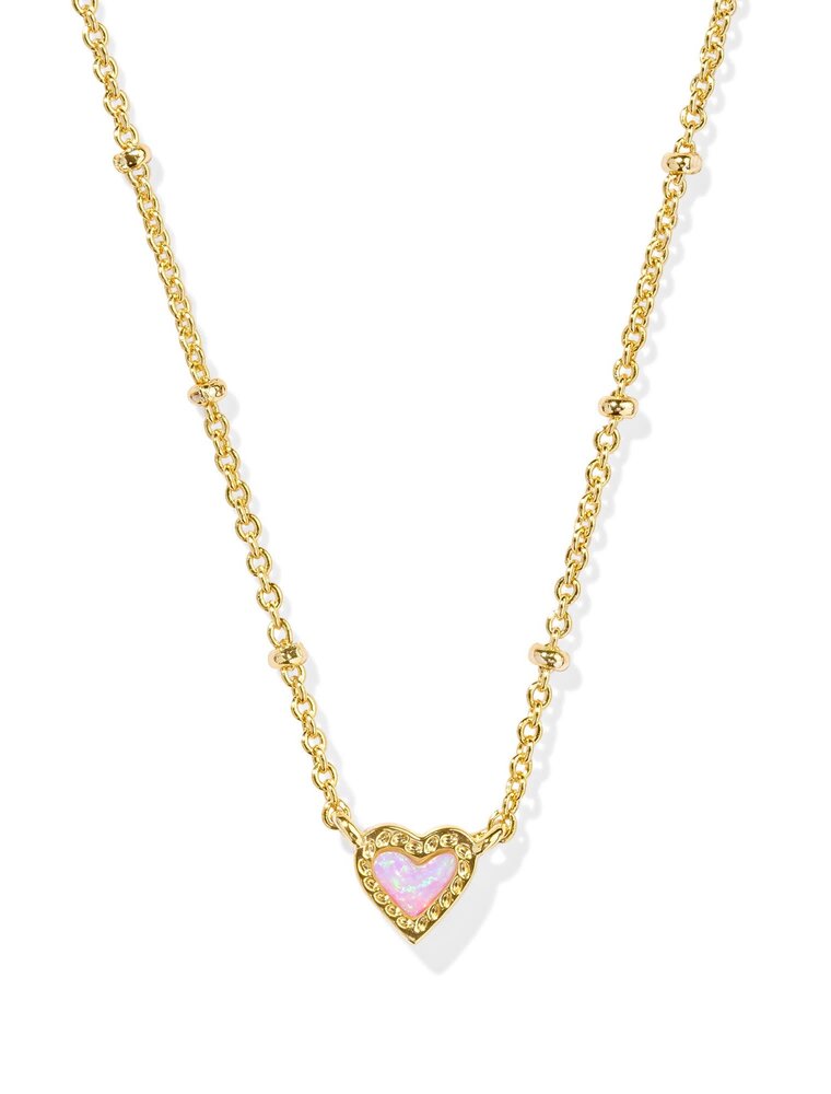 KENDRA SCOTT DESIGN Mini Ari Heart Gold Satellite Short Pendant Necklace in Bubblegum Pink Kyocera Opal