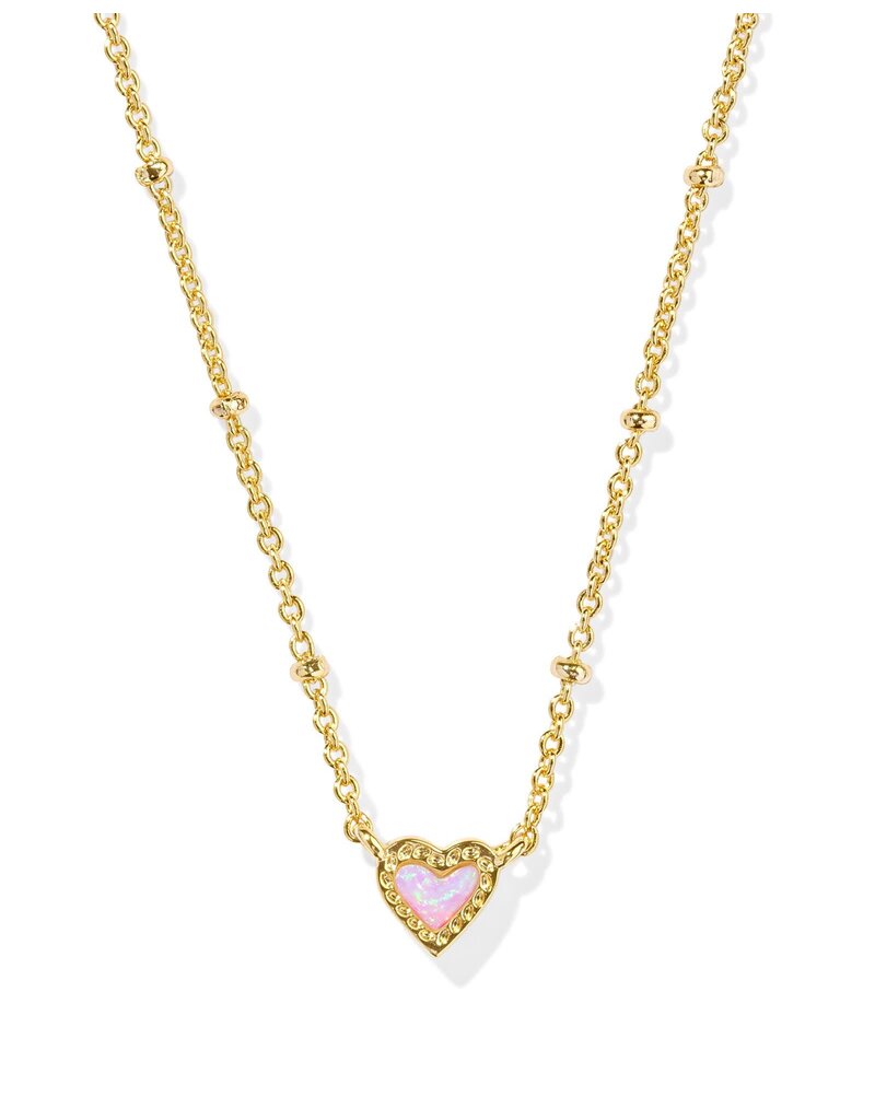 KENDRA SCOTT DESIGN Mini Ari Heart Gold Satellite Short Pendant Necklace in Bubblegum Pink Kyocera Opal