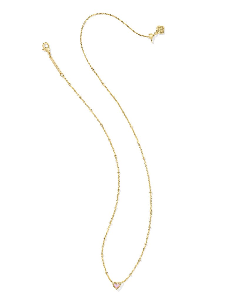 KENDRA SCOTT DESIGN Mini Ari Heart Gold Satellite Short Pendant Necklace in Bubblegum Pink Kyocera Opal