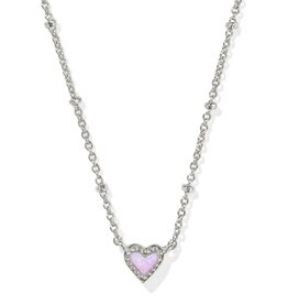 KENDRA SCOTT DESIGN Mini Ari Heart Silver Satellite Short Pendant Necklace in Bubblegum Pink Kyocera Opal