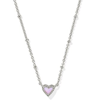 KENDRA SCOTT DESIGN Mini Ari Heart Silver Satellite Short Pendant Necklace in Bubblegum Pink Kyocera Opal