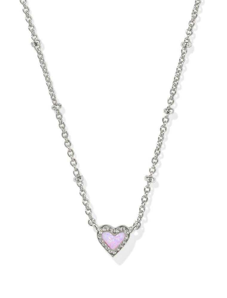 KENDRA SCOTT DESIGN Mini Ari Heart Silver Satellite Short Pendant Necklace in Bubblegum Pink Kyocera Opal
