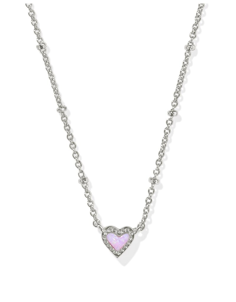 KENDRA SCOTT DESIGN Mini Ari Heart Silver Satellite Short Pendant Necklace in Bubblegum Pink Kyocera Opal