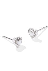 KENDRA SCOTT DESIGN Mini Ari Heart Silver Stud Earrings in Ivory Mother-of-Pearl