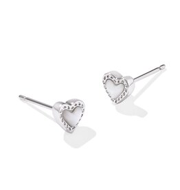 KENDRA SCOTT DESIGN Mini Ari Heart Silver Stud Earrings in Ivory Mother-of-Pearl