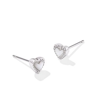 KENDRA SCOTT DESIGN Mini Ari Heart Silver Stud Earrings in Ivory Mother-of-Pearl