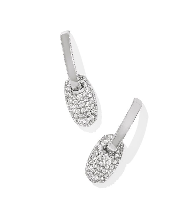 Bailey Silver Pave Huggie Earrings in White Crystal