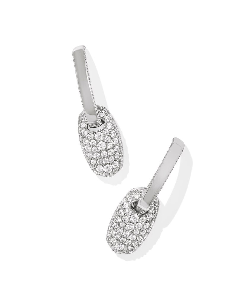 KENDRA SCOTT DESIGN Bailey Silver Pave Huggie Earrings in White Crystal