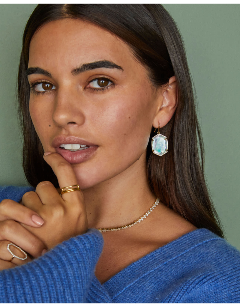 KENDRA SCOTT DESIGN Daphne Gold Pave Frame Drop Earrings in Iridescent Ivory Illusion