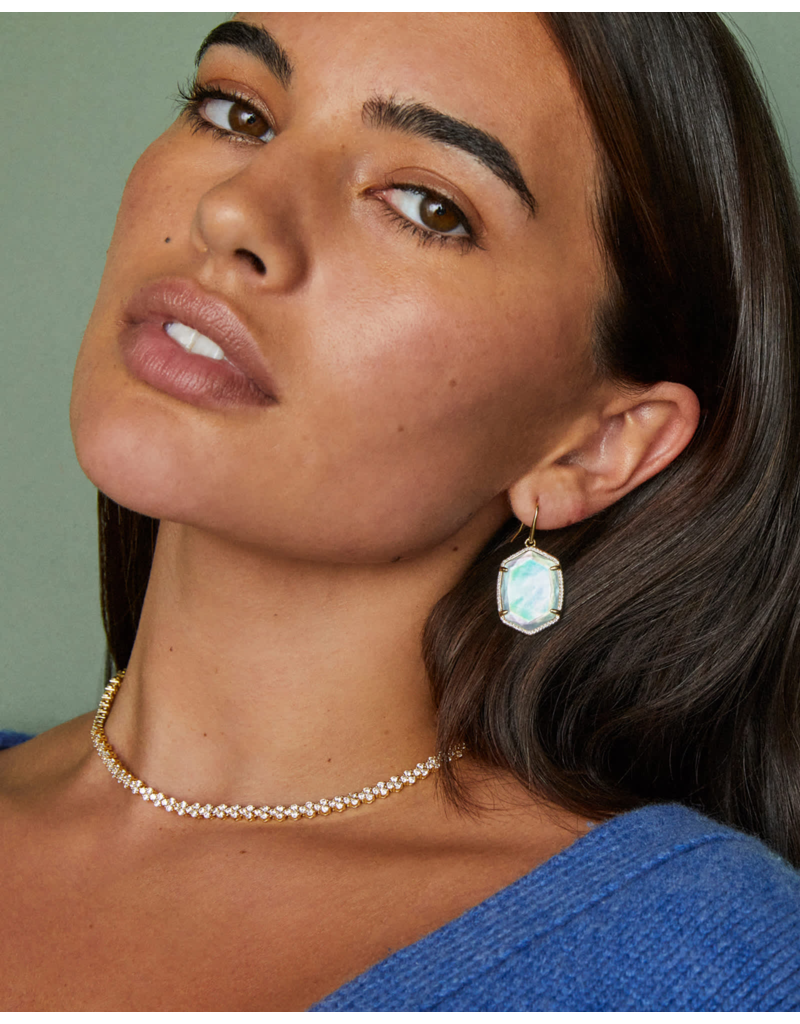 KENDRA SCOTT DESIGN Daphne Gold Pave Frame Drop Earrings in Iridescent Ivory Illusion