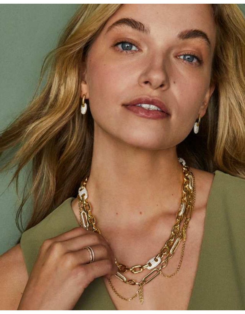 KENDRA SCOTT DESIGN Bailey Gold Pave Huggie Earrings in White Crystal