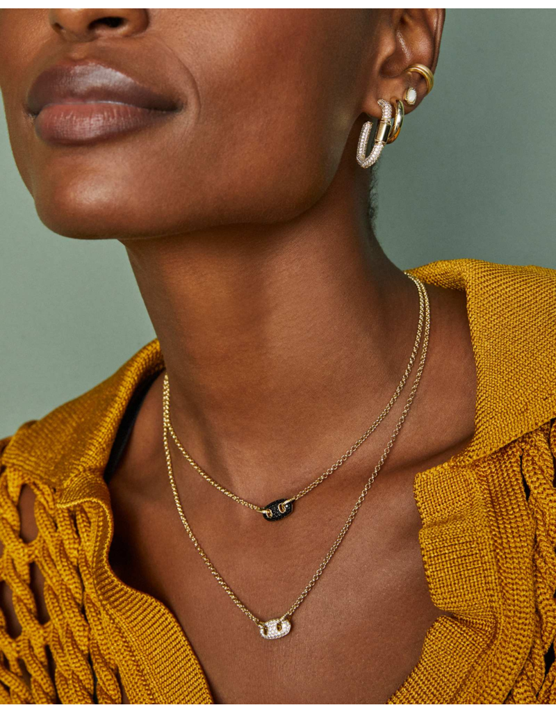 KENDRA SCOTT DESIGN Bailey Gold Pave Short Pendant Necklace in Black Crystal